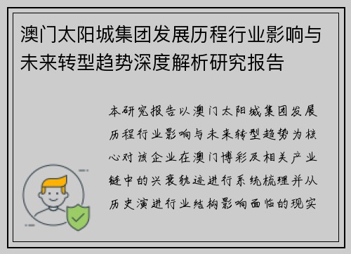 澳门太阳城集团发展历程行业影响与未来转型趋势深度解析研究报告 澳门太阳城集团发展历程行业影响与未来转型趋势深度解析研究报告